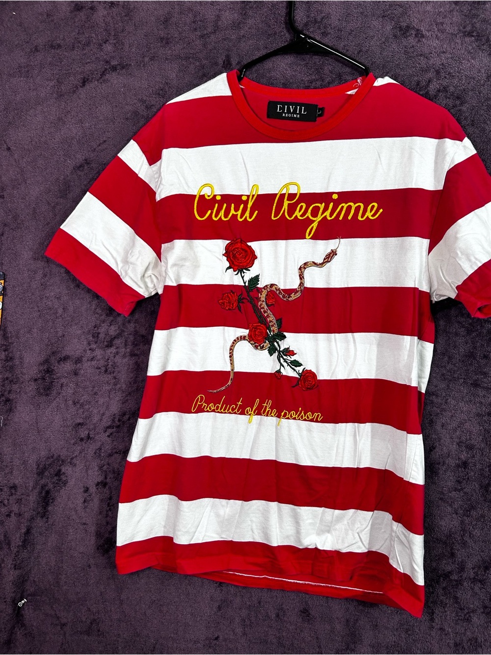 Men’s Red & White Striped Short Sleeve Graphic Tee